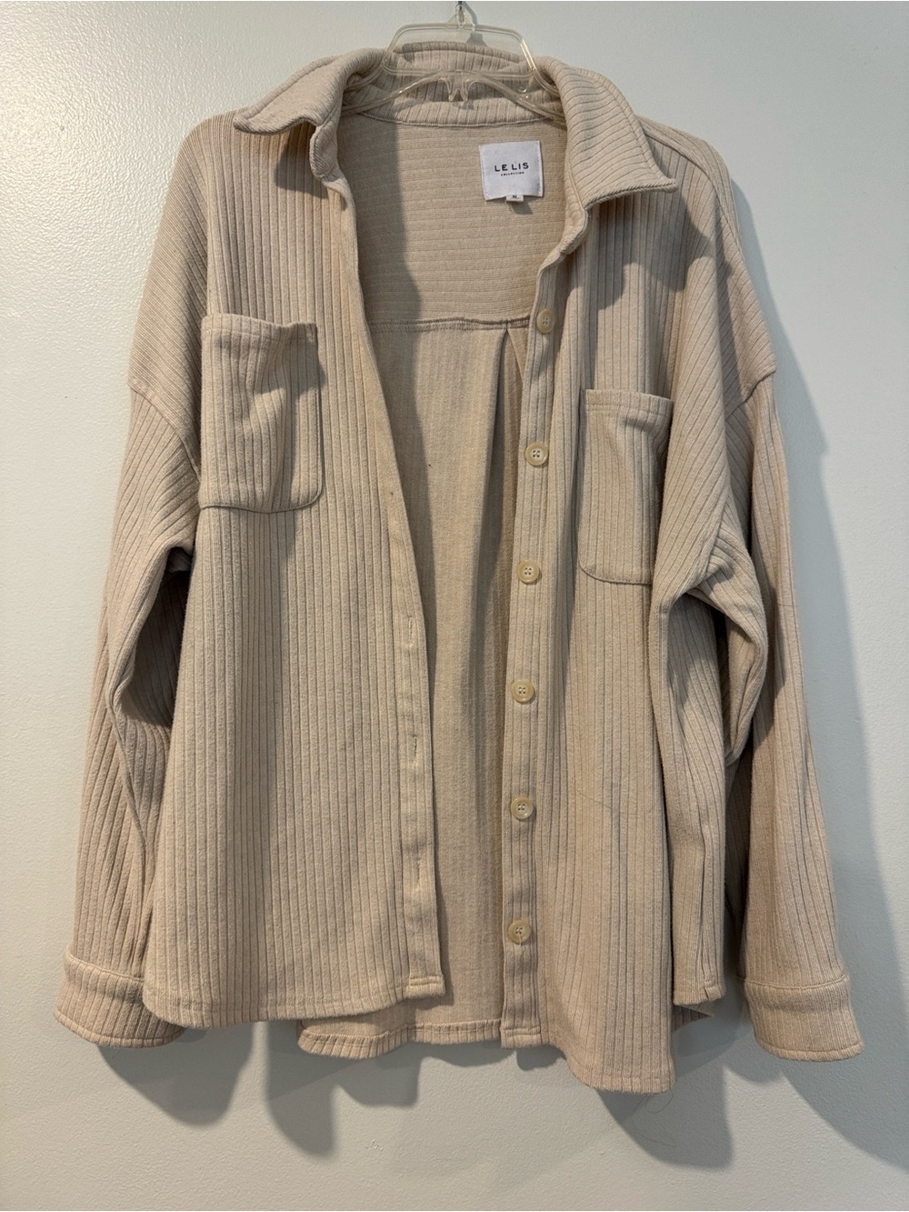 Le Lis Ribbed Button-Up Shirt Jacket in Beige
